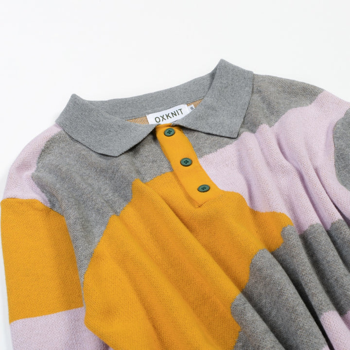 Men's Multi-Color Retro Art Design Jacquard Polo Knit Shirt