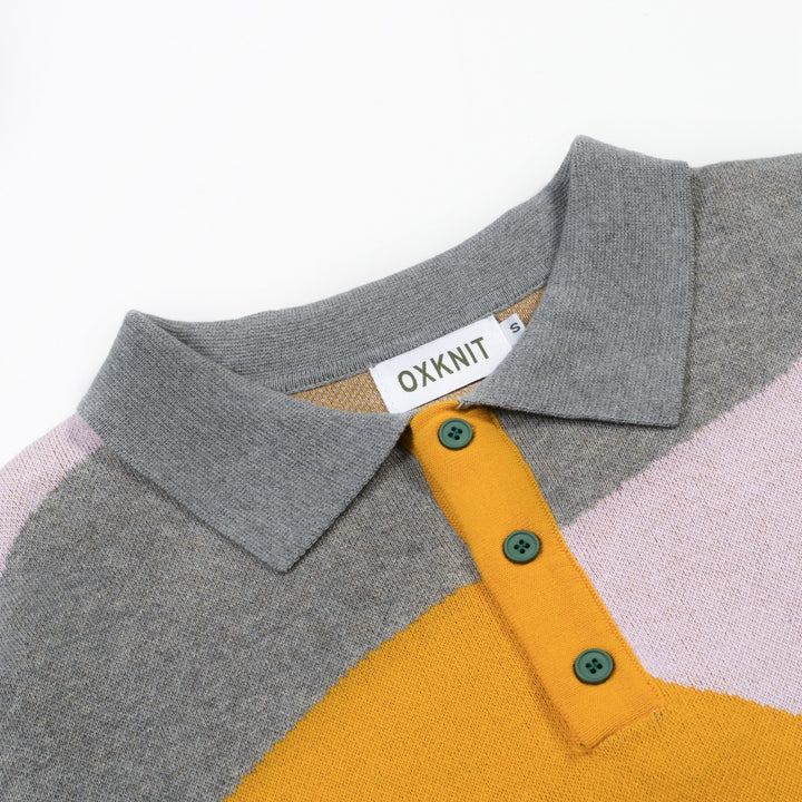 Men's Multi-Color Retro Art Design Jacquard Polo Knit Shirt