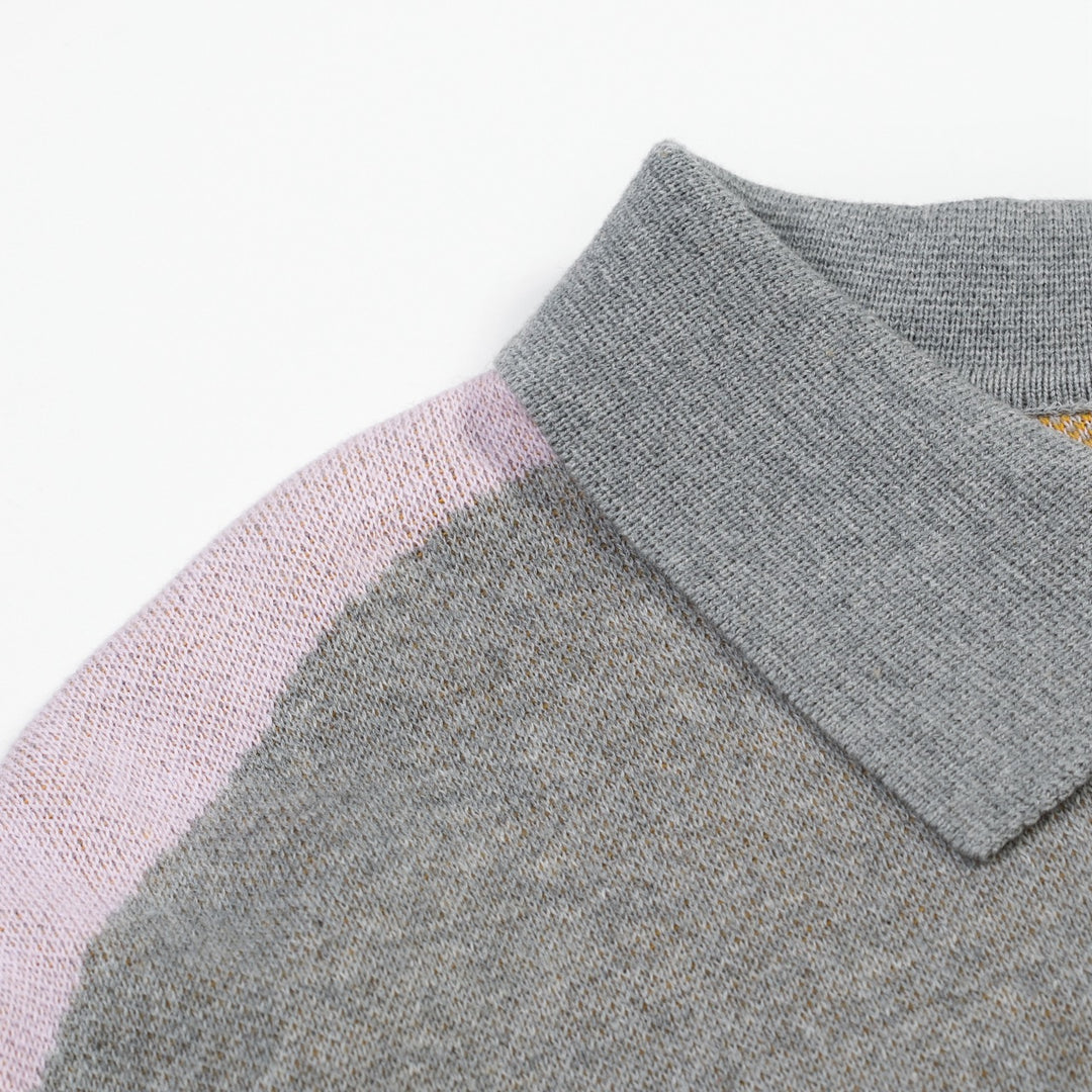 Men's Multi-Color Retro Art Design Jacquard Polo Knit Shirt
