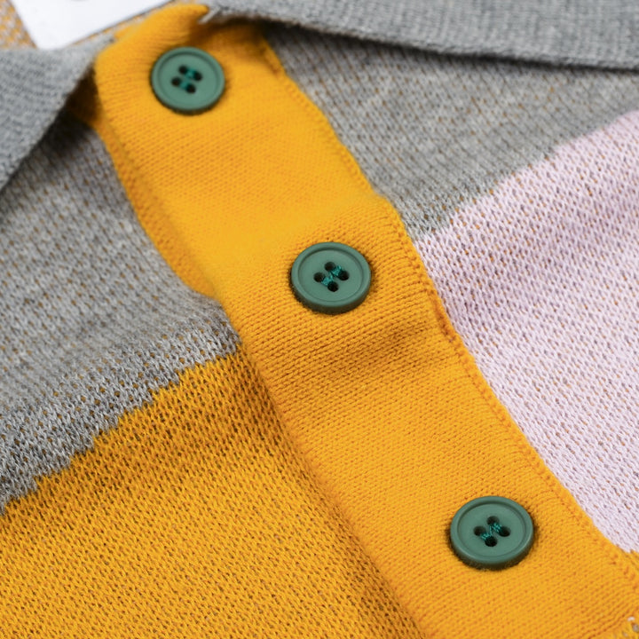 Men's Multi-Color Retro Art Design Jacquard Polo Knit Shirt