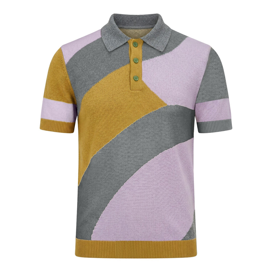 Heren Multi-Color Retro Art Design Jacquard Polo Gebreid Shirt