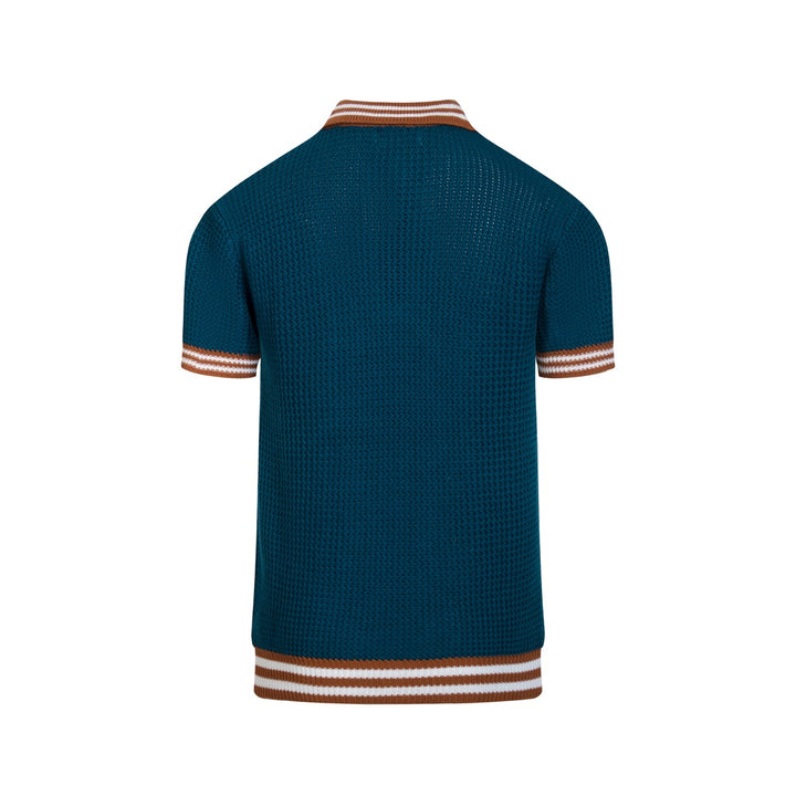 Men's Blue Vintage Hummingbird Embroidery Art Polo Knit Shirt