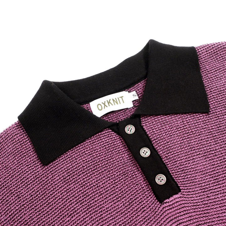 Heren Paars Retro Geruit Jacquard Polo Gebreid Shirt