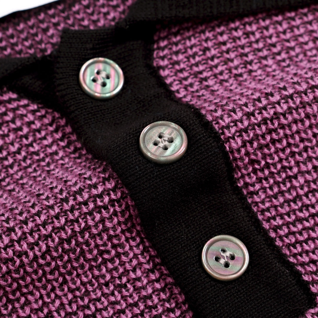 Heren Paars Retro Geruit Jacquard Polo Gebreid Shirt