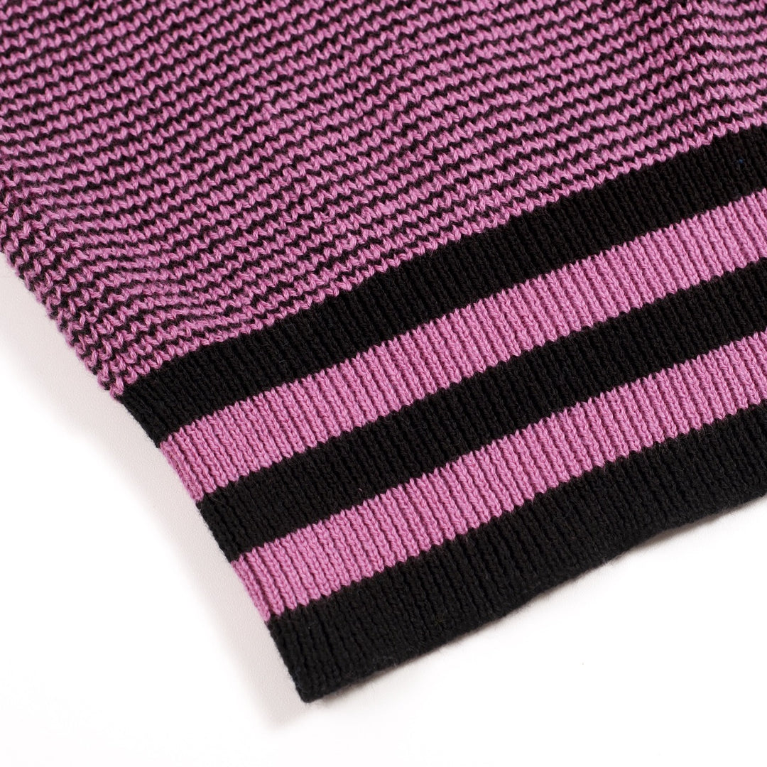 Heren Paars Retro Geruit Jacquard Polo Gebreid Shirt