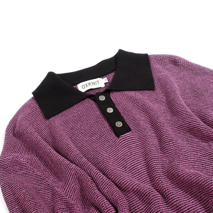 Heren Paars Retro Geruit Jacquard Polo Gebreid Shirt