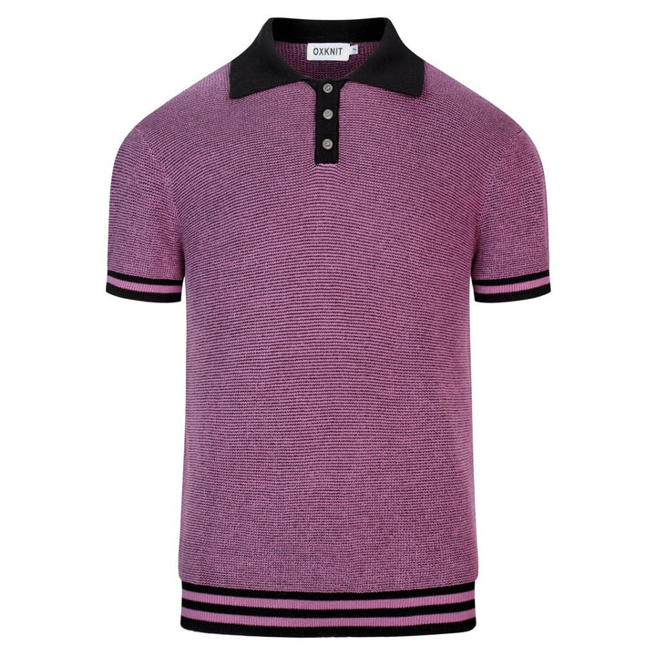 Heren Paars Retro Geruit Jacquard Polo Gebreid Shirt