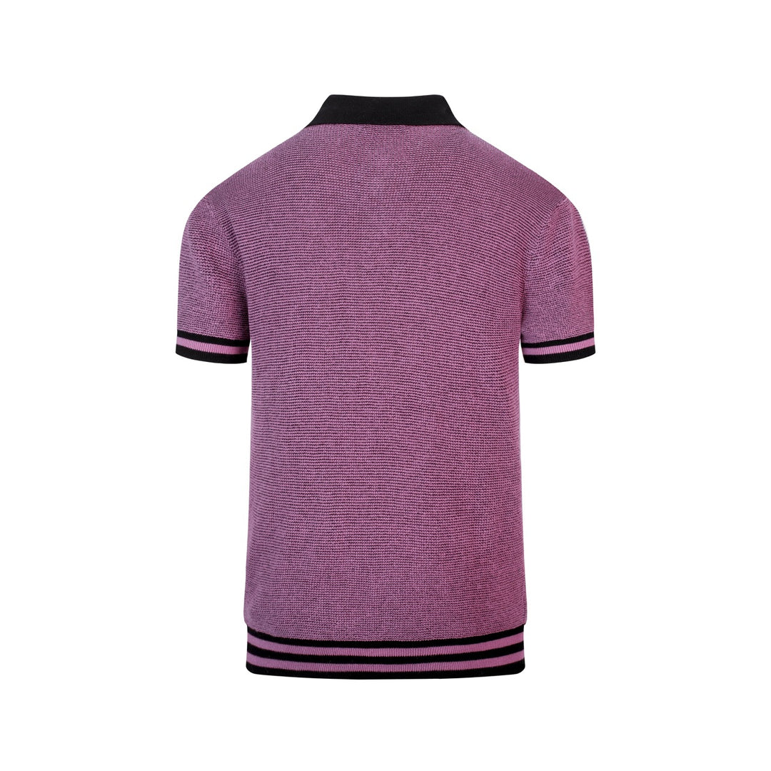 Heren Paars Retro Geruit Jacquard Polo Gebreid Shirt
