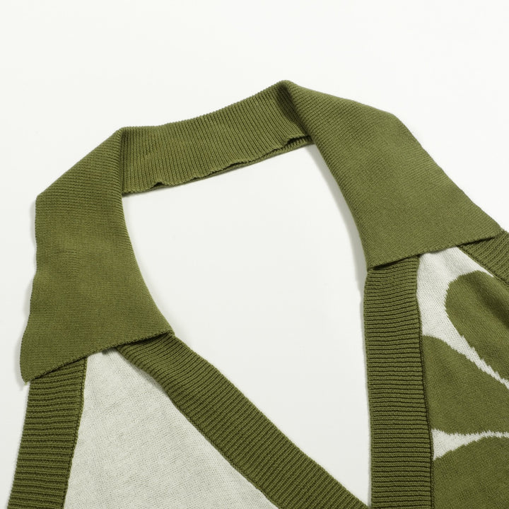 Dame Grøn Vintage Blomstret Halterneck Strikvest