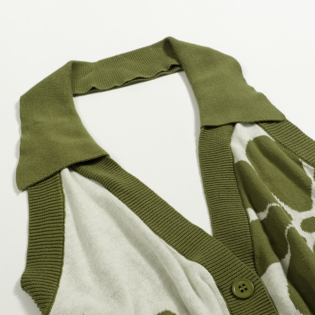 Dame Grøn Vintage Blomstret Halterneck Strikvest