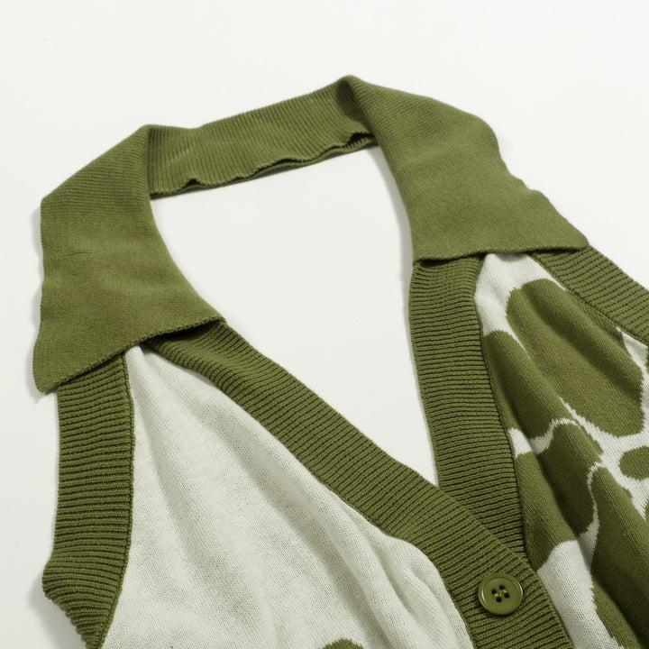 Dame Grøn Vintage Blomstret Halterneck Strikvest