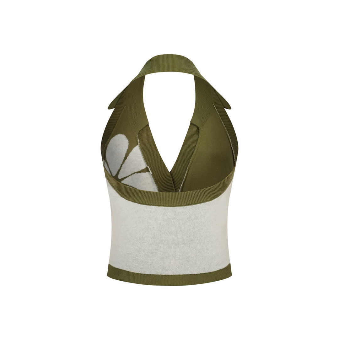 Dame Grøn Vintage Blomstret Halterneck Strikvest