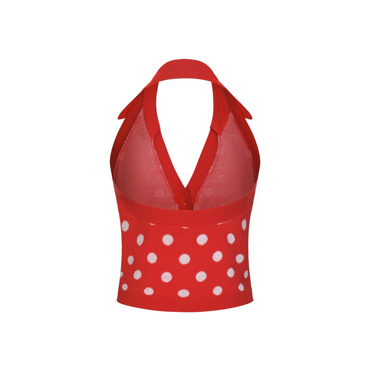 Women's Red Retro Polka Dot Style Halter Knit Vest