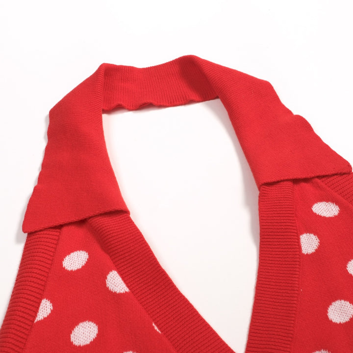 Women's Red Retro Polka Dot Style Halter Knit Vest