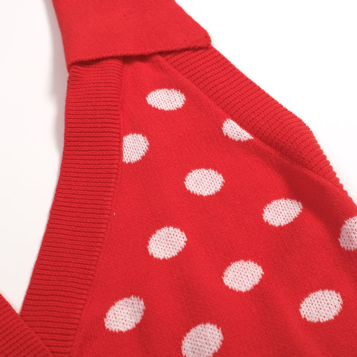 Women's Red Retro Polka Dot Style Halter Knit Vest