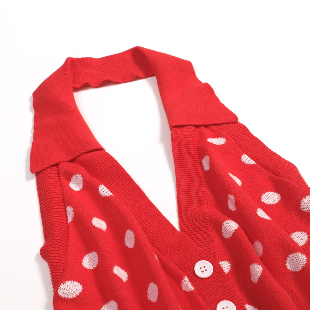 Women's Red Retro Polka Dot Style Halter Knit Vest