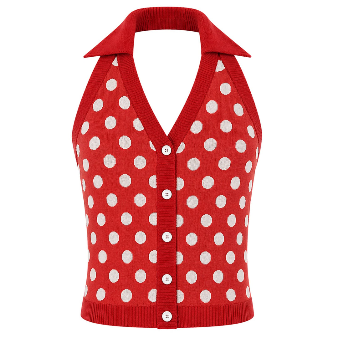 Dames Rode Retro Polka Dot Stijl Halter Gebreide Top