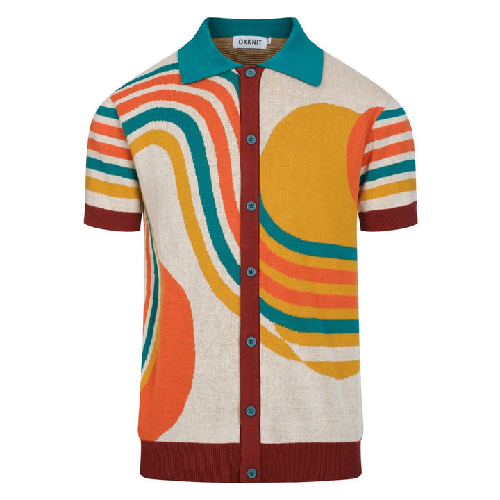 Men's classic apricot striped art Jacquard Knitted Cardigan