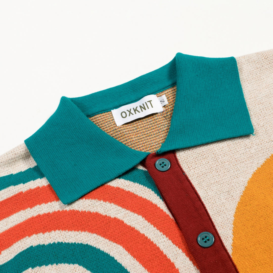 Men's classic apricot striped art Jacquard Knitted Cardigan