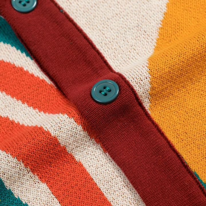 Men's classic apricot striped art Jacquard Knitted Cardigan
