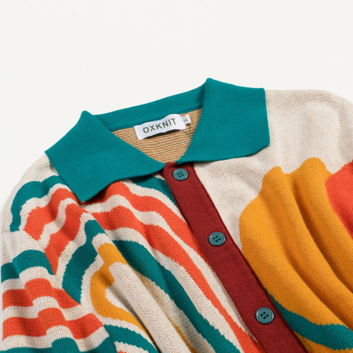Men's classic apricot striped art Jacquard Knitted Cardigan