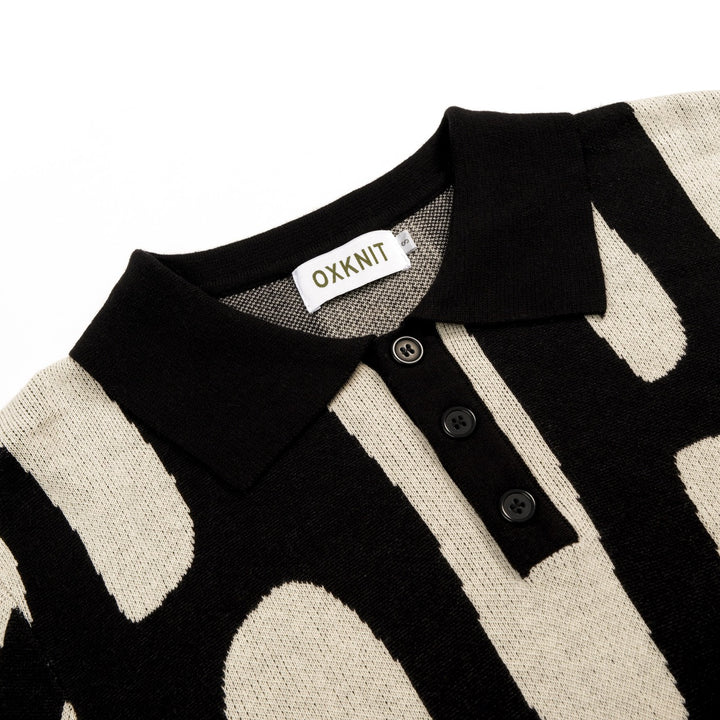 Camisa tipo polo de punto jacquard clásica retro de arte negro para hombre
