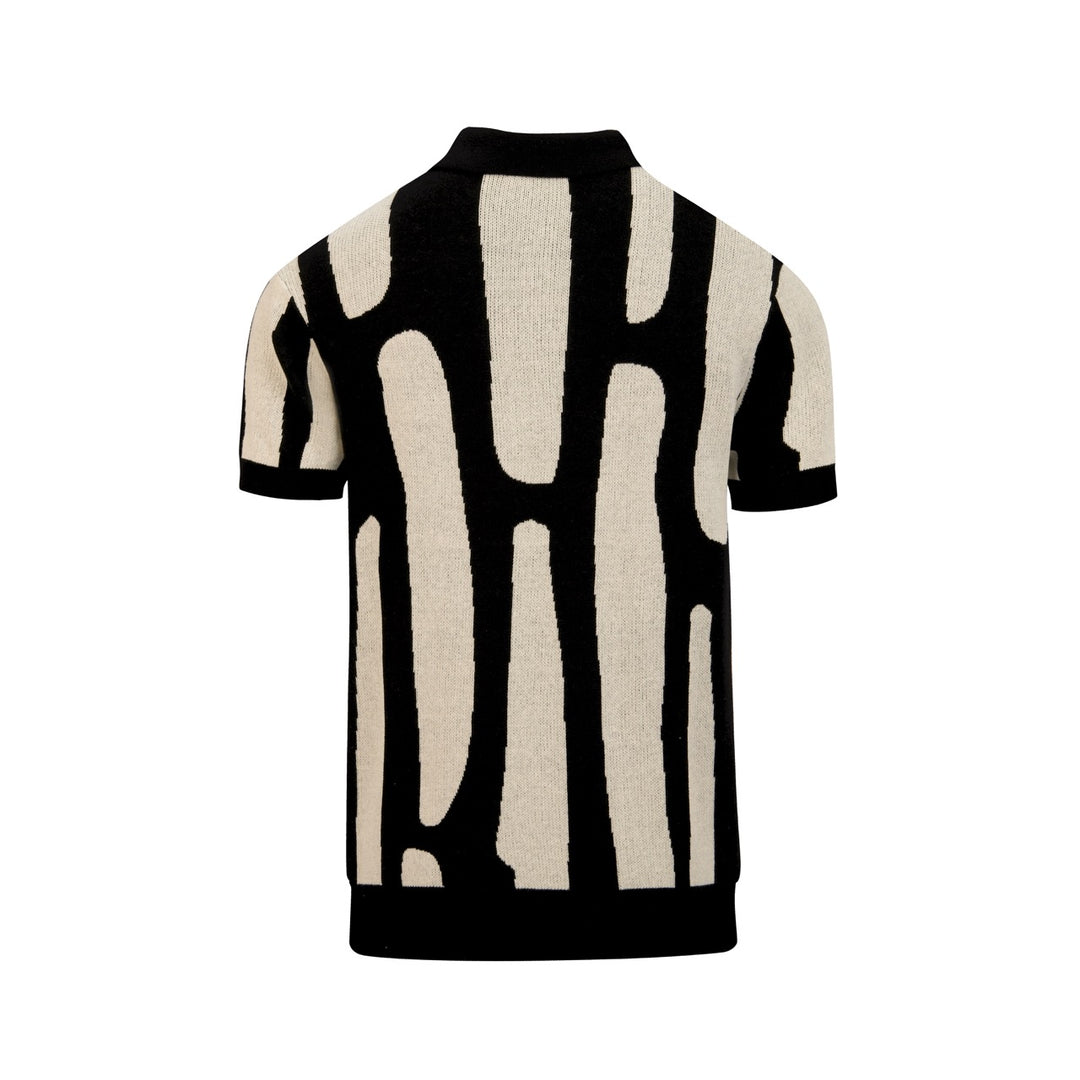 Camisa tipo polo de punto jacquard clásica retro de arte negro para hombre