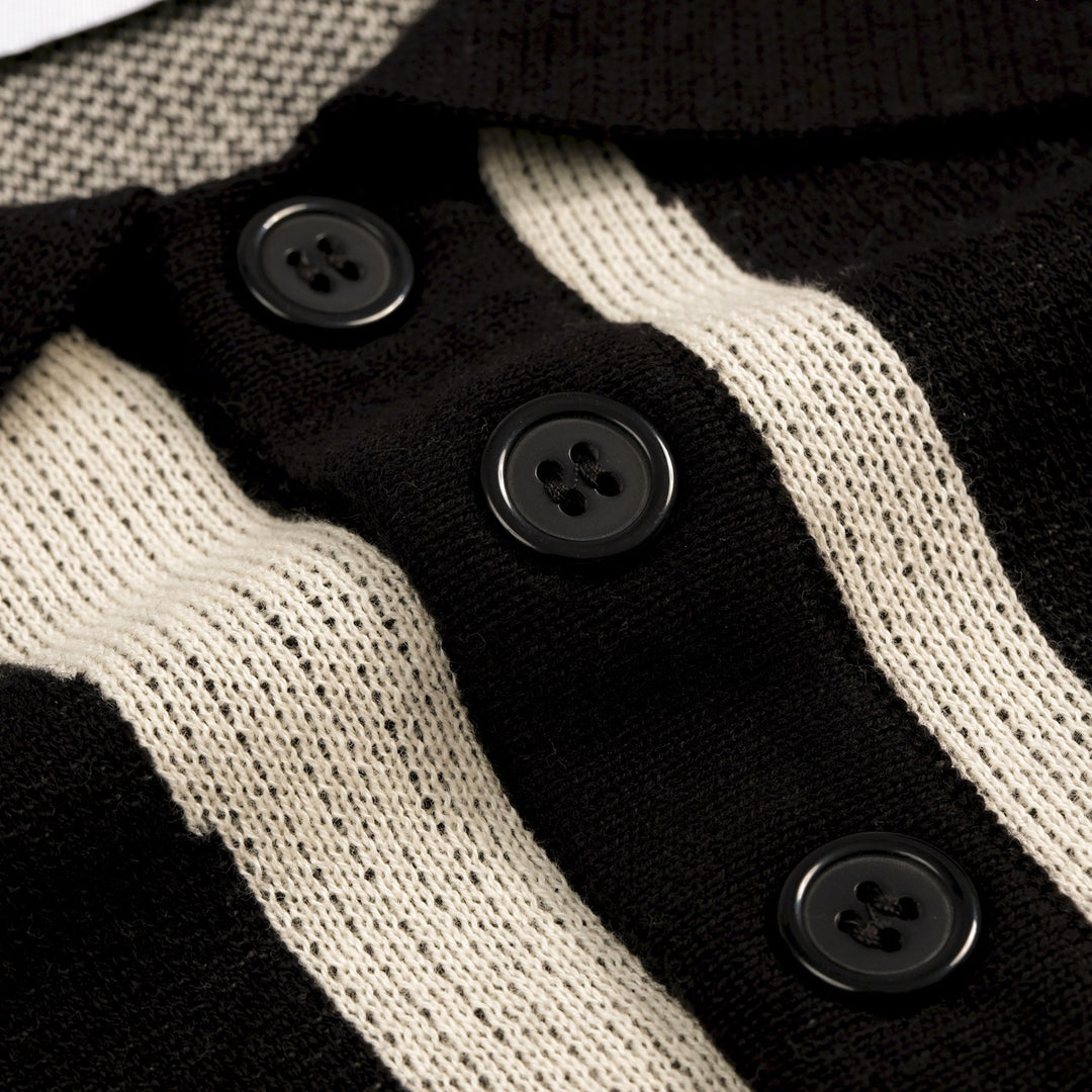 Camisa tipo polo de punto jacquard clásica retro de arte negro para hombre