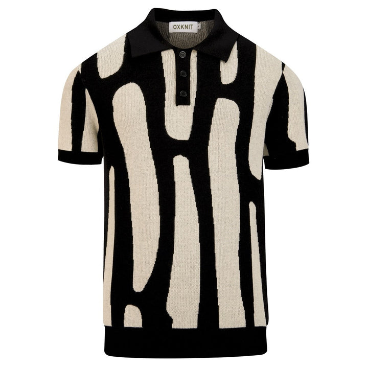 Camisa tipo polo de punto jacquard clásica retro de arte negro para hombre