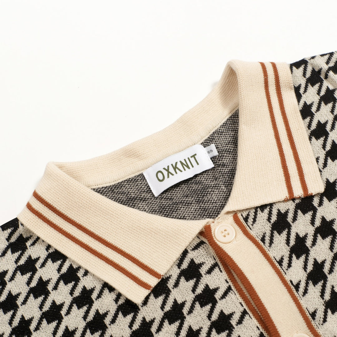 Heren Zwarte Vintage Klassieke Houndstooth Jacquard Gebreid Vest