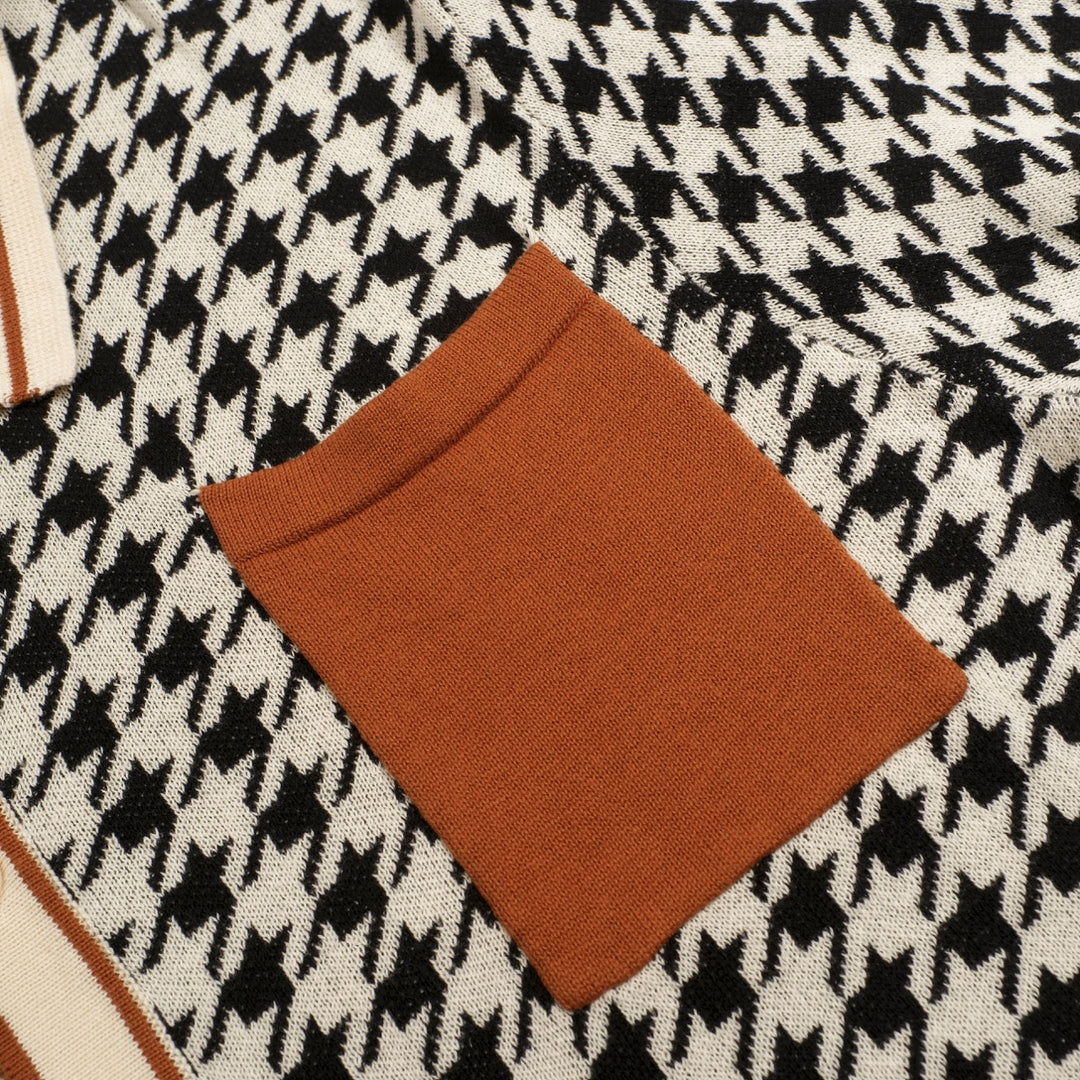 Heren Zwarte Vintage Klassieke Houndstooth Jacquard Gebreid Vest