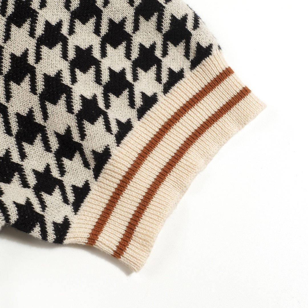 Heren Zwarte Vintage Klassieke Houndstooth Jacquard Gebreid Vest