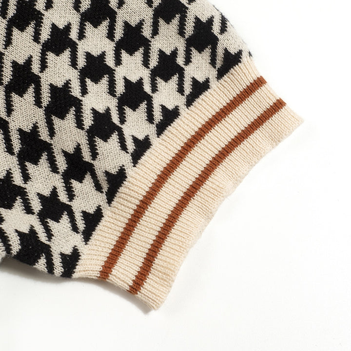 Heren Zwarte Vintage Klassieke Houndstooth Jacquard Gebreid Vest
