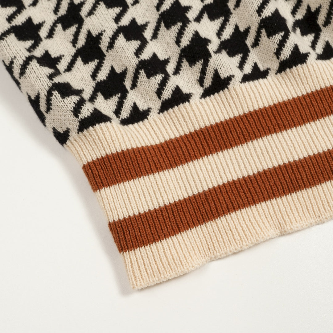 Heren Zwarte Vintage Klassieke Houndstooth Jacquard Gebreid Vest