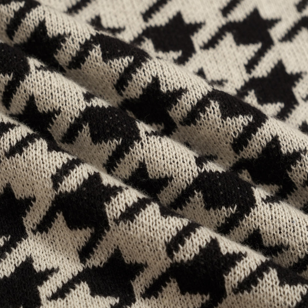 Heren Zwarte Vintage Klassieke Houndstooth Jacquard Gebreid Vest