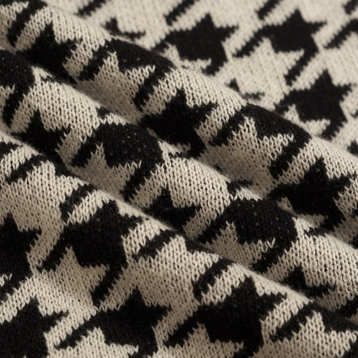 Heren Zwarte Vintage Klassieke Houndstooth Jacquard Gebreid Vest