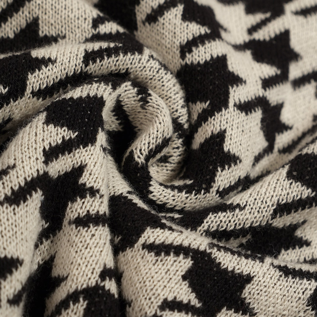 Heren Zwarte Vintage Klassieke Houndstooth Jacquard Gebreid Vest
