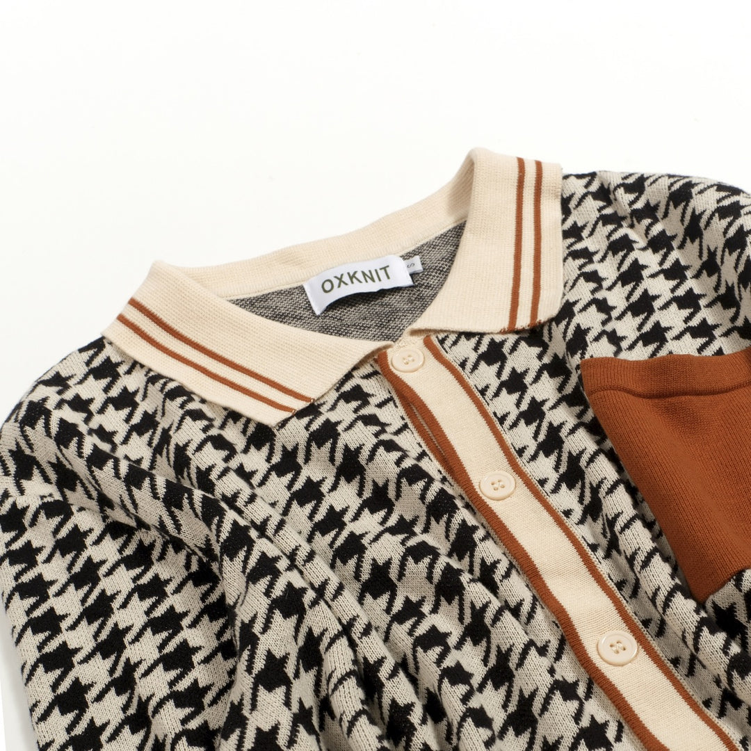 Heren Zwarte Vintage Klassieke Houndstooth Jacquard Gebreid Vest