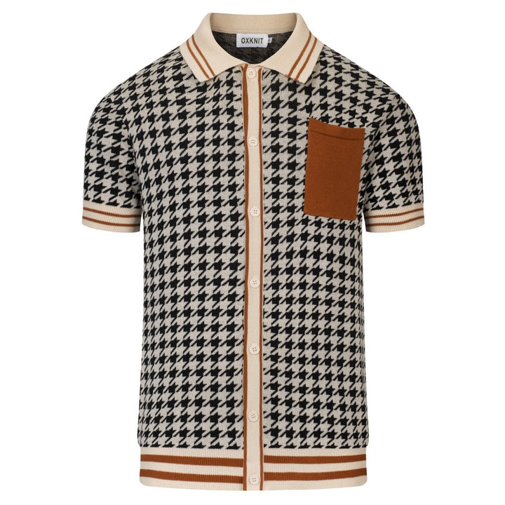 Heren Zwarte Vintage Klassieke Houndstooth Jacquard Gebreid Vest