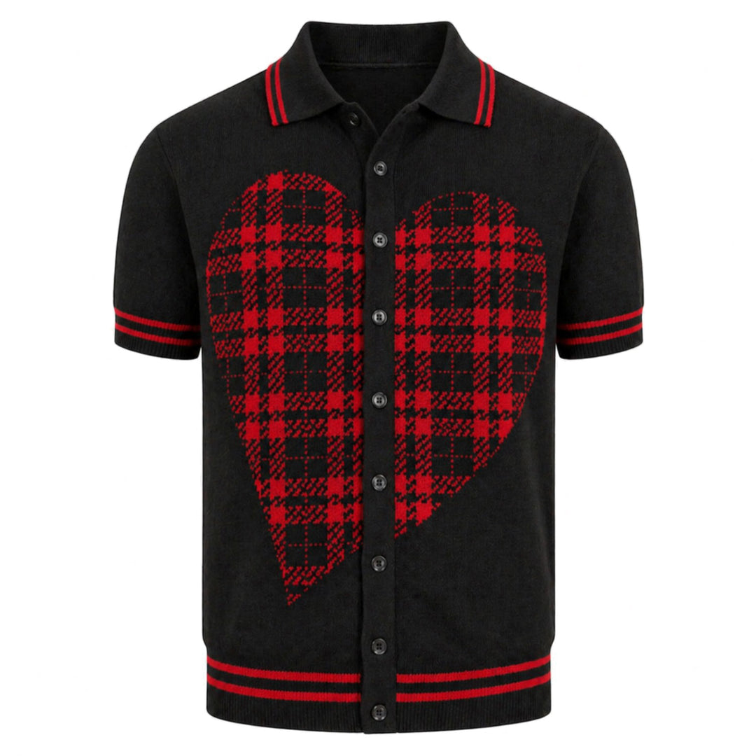 Heren Zwarte Vintage Ruit Hart Klassiek Jacquard Gebreid Vest