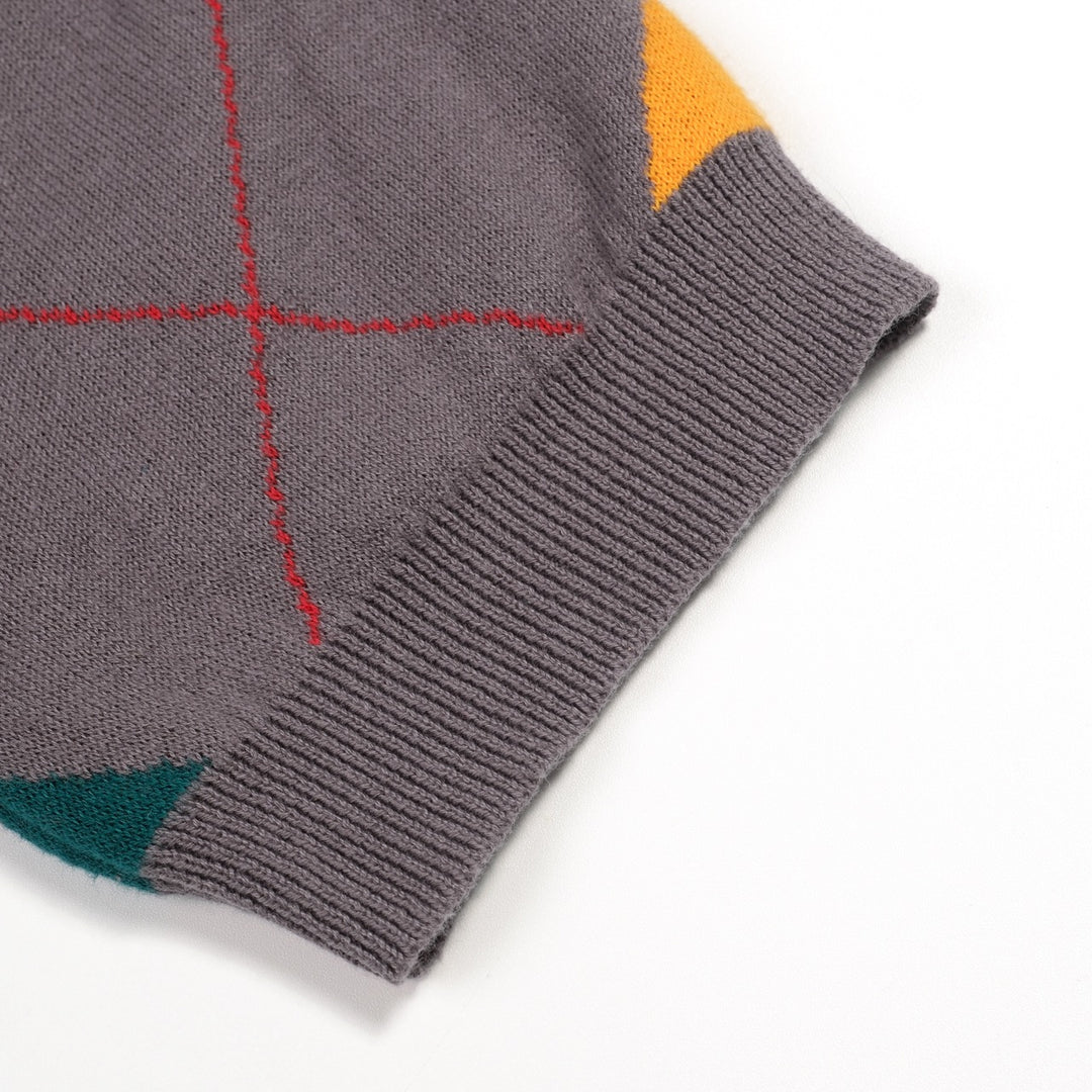 Camisola Polo Cinzenta Clássica para Homem com Padrão de Diamante Jacquard