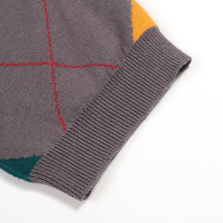 Camisola Polo Cinzenta Clássica para Homem com Padrão de Diamante Jacquard