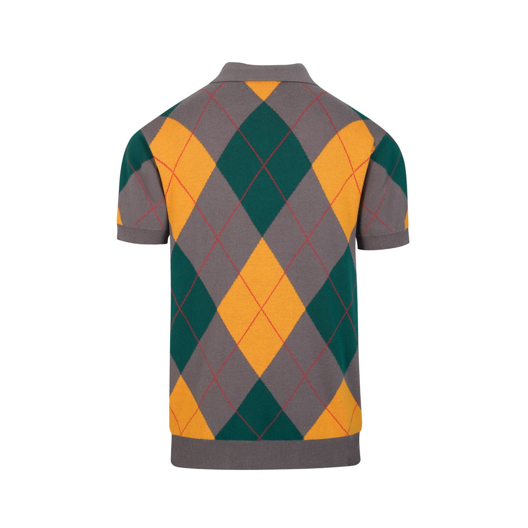 Camisola Polo Cinzenta Clássica para Homem com Padrão de Diamante Jacquard