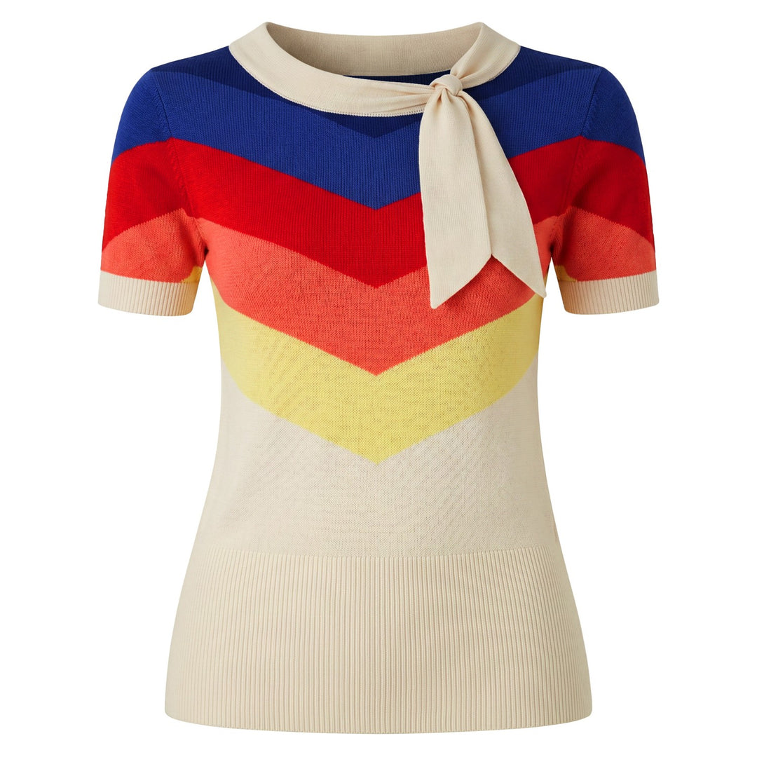 Brunrandig Jacquardstickad T-shirt för kvinnor