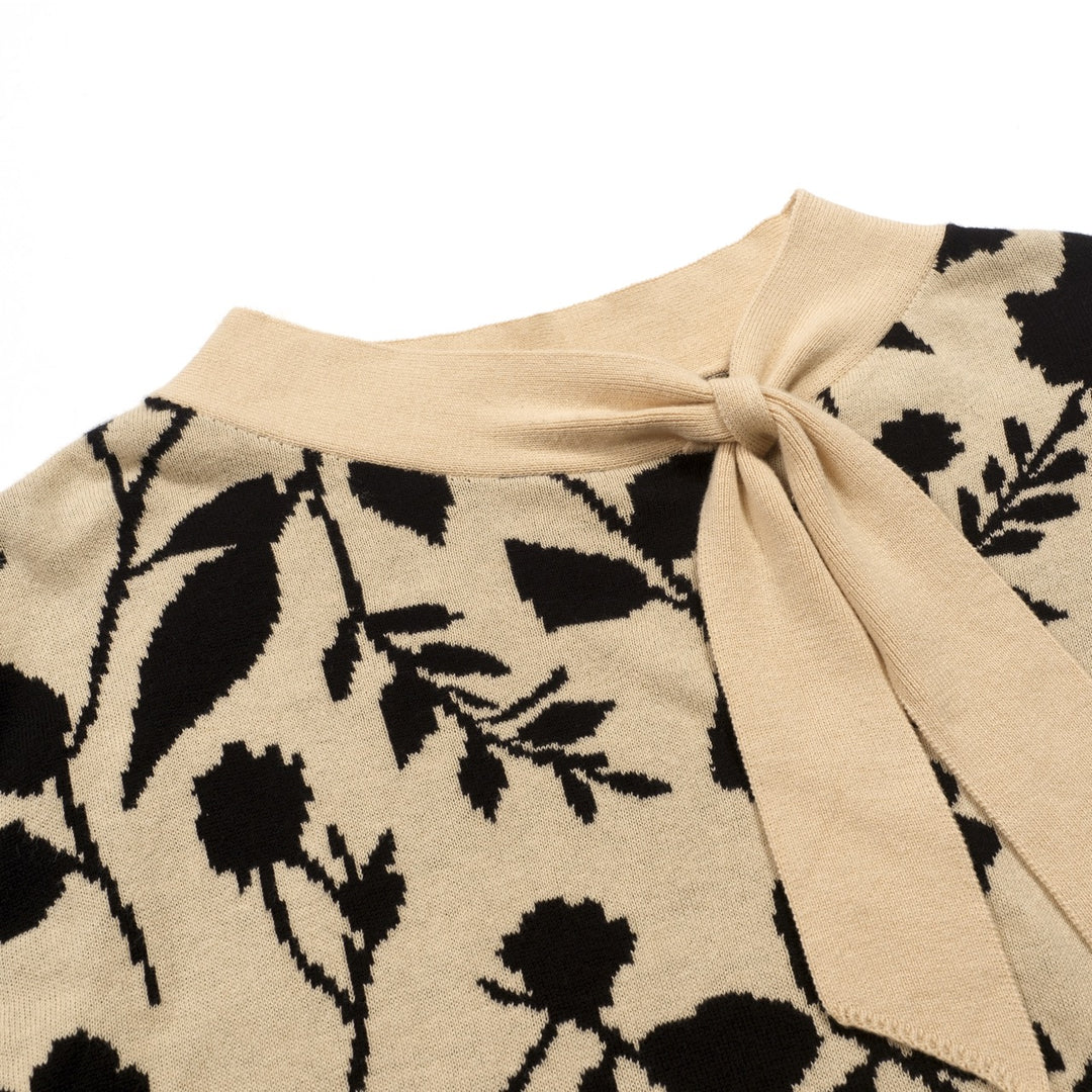 Women's Apricot Fashionable Botanical Classic Jacquard Knit T-Shirt