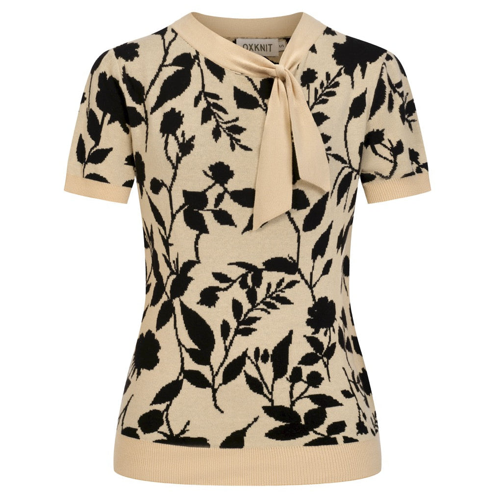 Women's Apricot Fashionable Botanical Classic Jacquard Knit T-Shirt