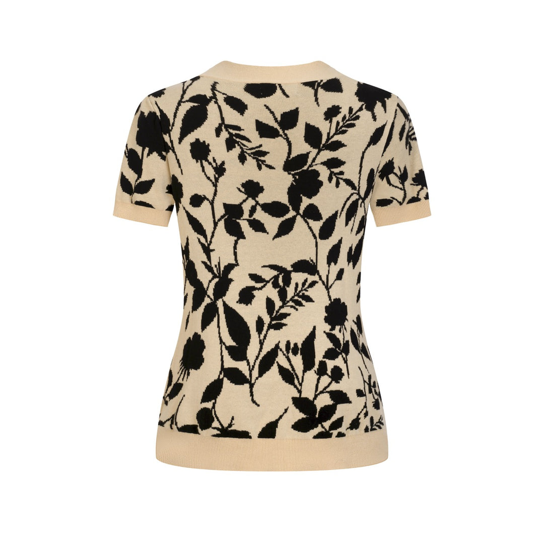 Women's Apricot Fashionable Botanical Classic Jacquard Knit T-Shirt