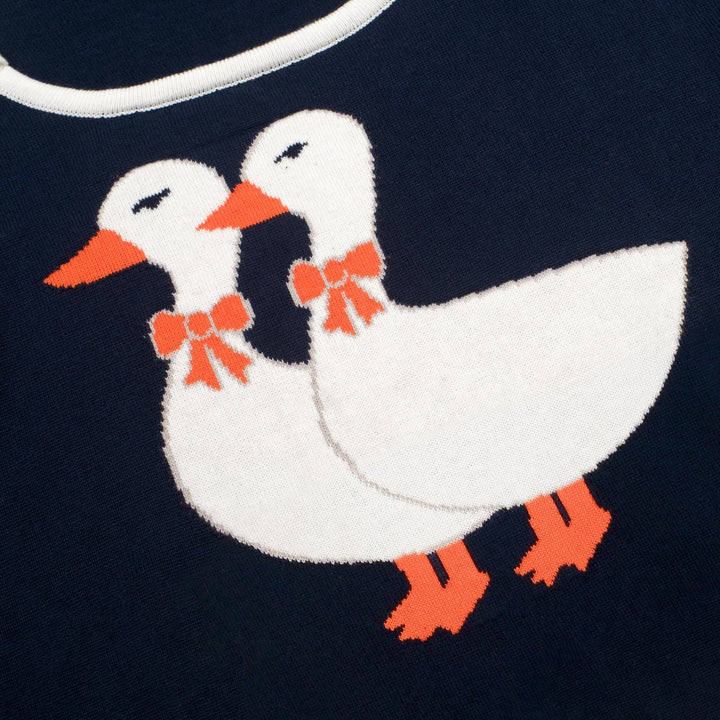 Women's Dark Blue Vintage Duck Jacquard Polo Knit T-shirt - Designed by Tala Hunt