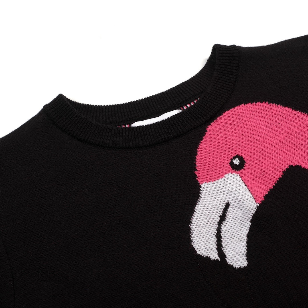 Women's Black Vintage Animal Jacquard Knit T-Shirt