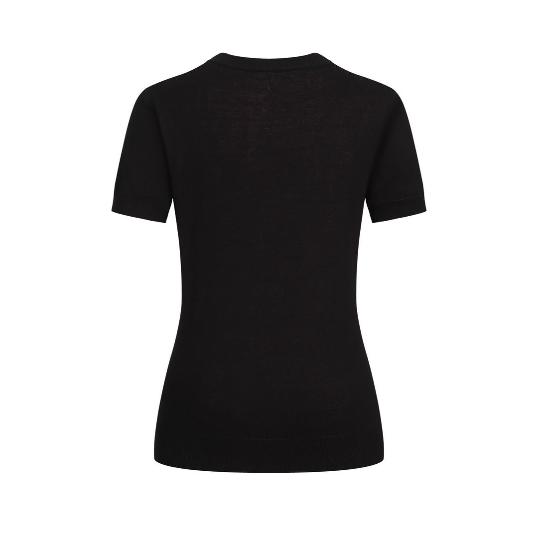 Women's Black Vintage Animal Jacquard Knit T-Shirt